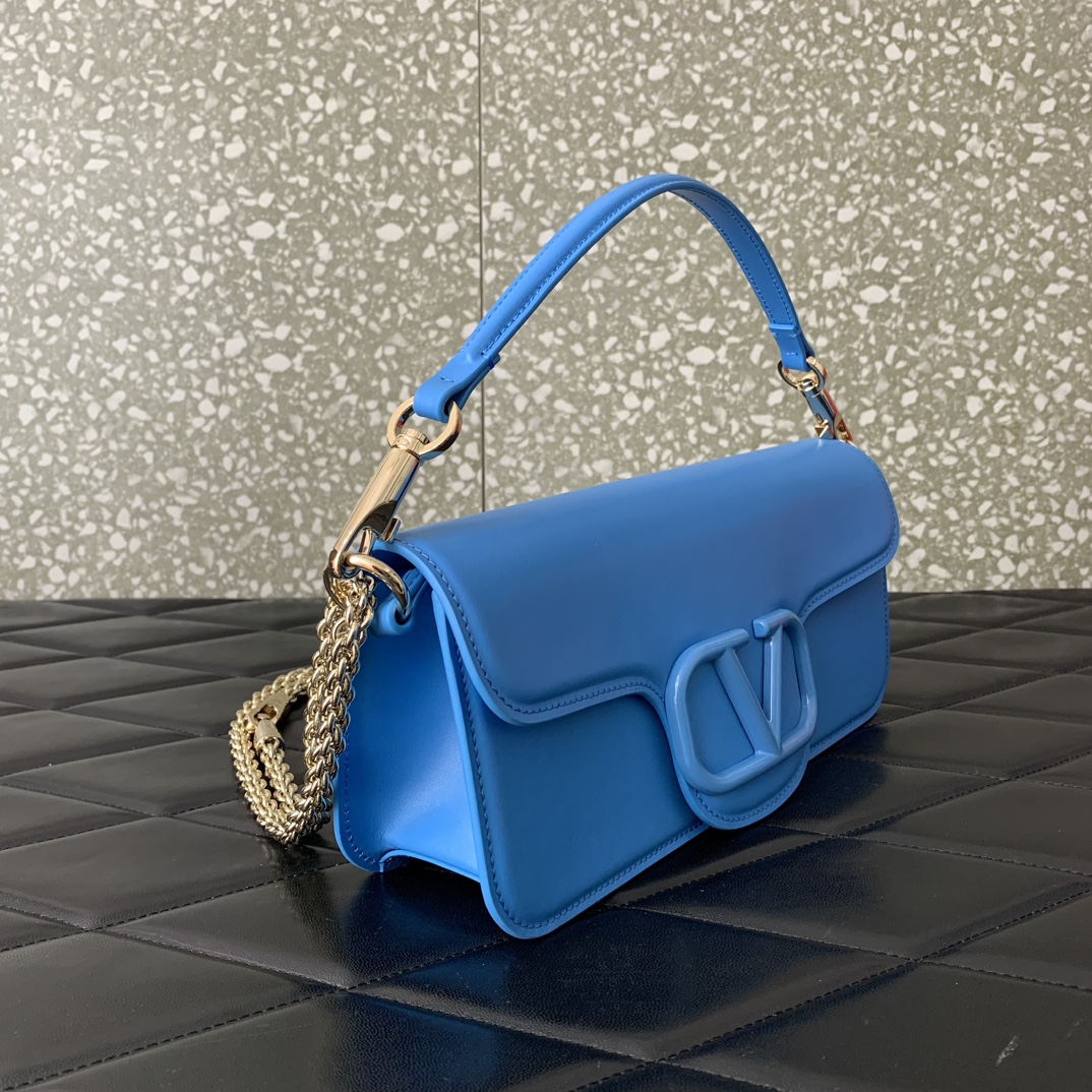 Valentino Garavani Loco Shoulder Bag in Blue Calfskin Leather